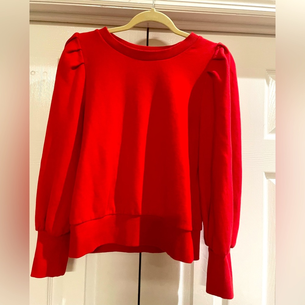 LOFT Puffed Sleeve Sweatshirt. Red. Medium.